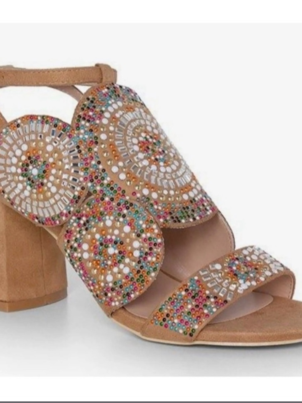Venus Beaded Tan Women’s Block Heel Sandals